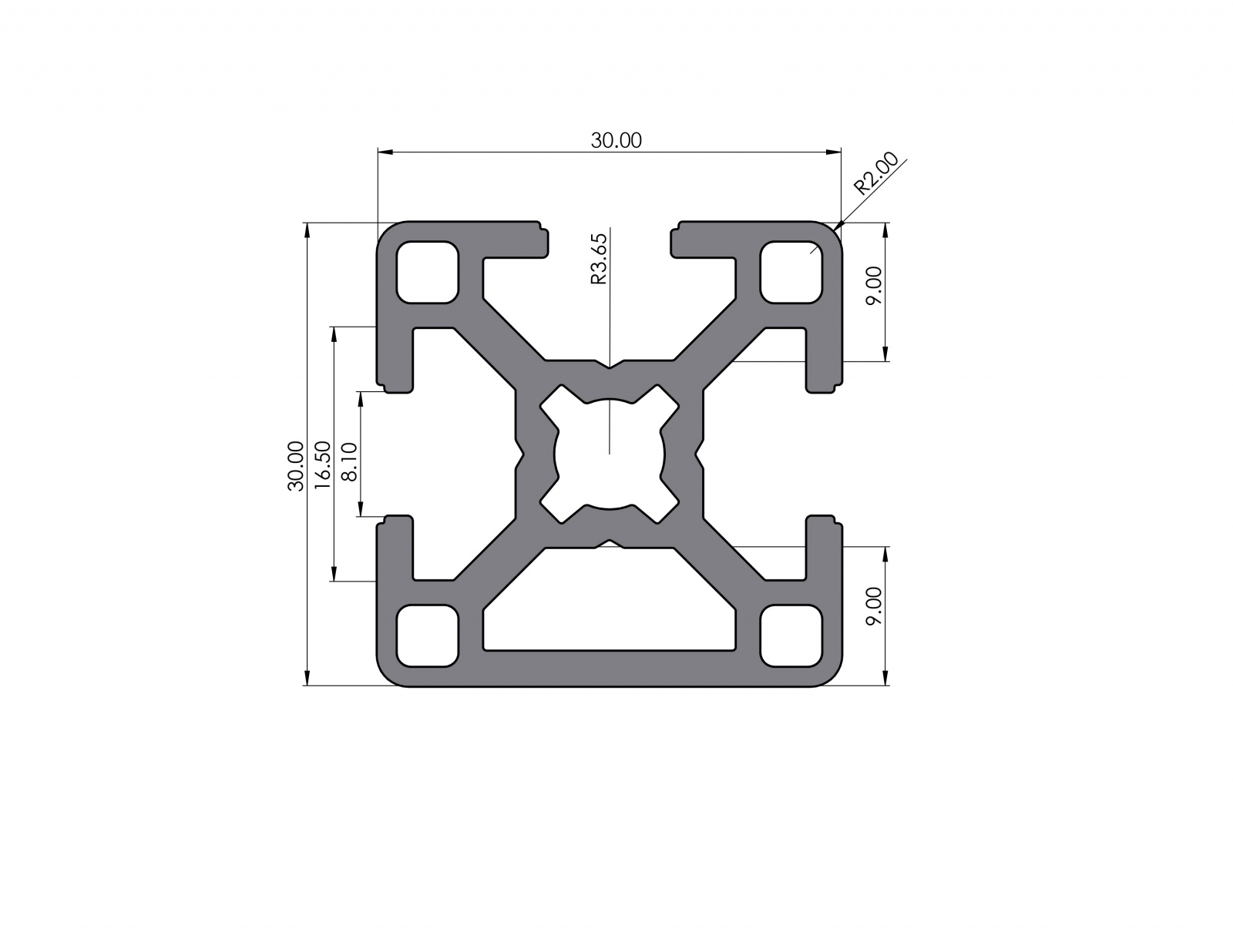 Aluminium profile 30x30 groove 8 B-type 1N